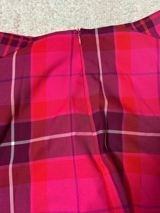 NWT Trina Turk Hot Pink Purple Plaid Asymmetrical Skirt Office Clueless Size 8 - Picture 6 of 11